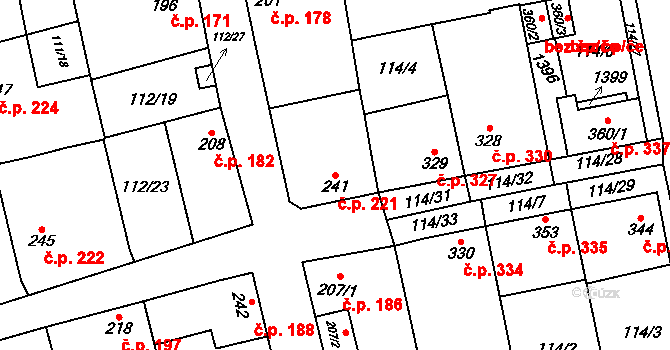 Veltrusy 221 na parcele st. 241 v KÚ Veltrusy, Katastrální mapa