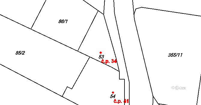 Limuzy 34, Tismice na parcele st. 53 v KÚ Limuzy, Katastrální mapa