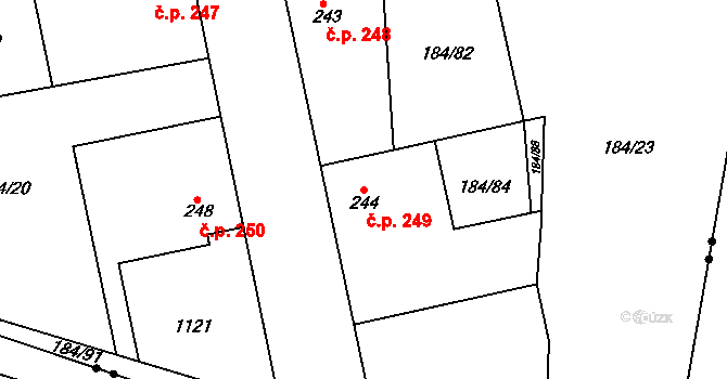 Přívory 249, Všetaty na parcele st. 244 v KÚ Přívory, Katastrální mapa