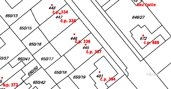 Borohrádek 337 na parcele st. 445 v KÚ Borohrádek, Katastrální mapa