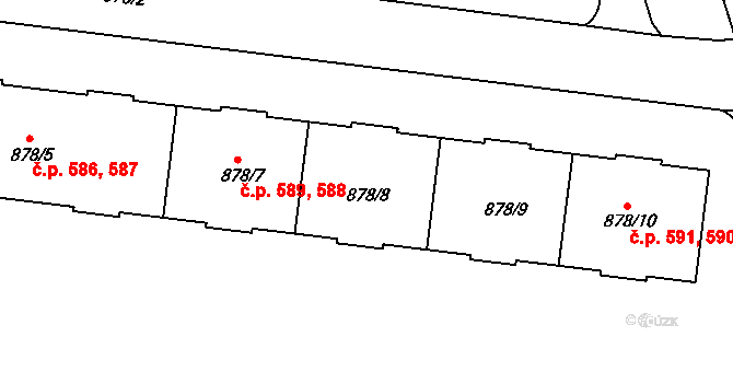 Kamýk 588,589, Praha na parcele st. 878/8 v KÚ Kamýk, Katastrální mapa