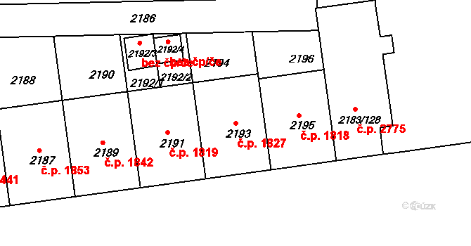 Žižkov 1827, Praha na parcele st. 2193 v KÚ Žižkov, Katastrální mapa