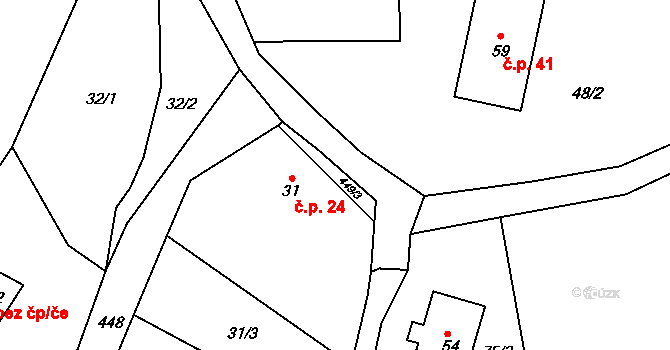 Kamenice 24, Nedrahovice na parcele st. 31 v KÚ Kamenice u Nedrahovic, Katastrální mapa