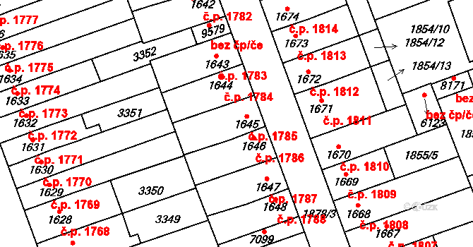 Hodonín 1785 na parcele st. 1645 v KÚ Hodonín, Katastrální mapa