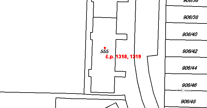 Vrchlabí 1318,1319 na parcele st. 555 v KÚ Podhůří-Harta, Katastrální mapa