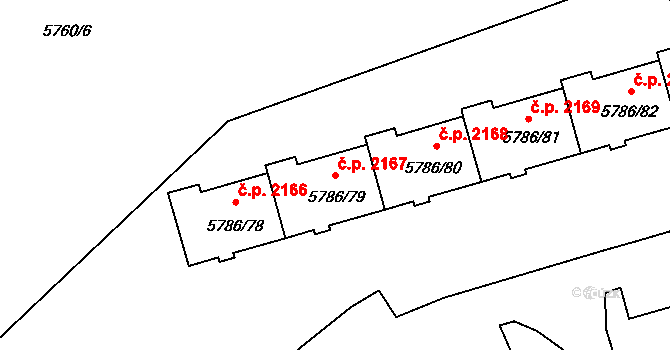 Česká Lípa 2167 na parcele st. 5786/79 v KÚ Česká Lípa, Katastrální mapa