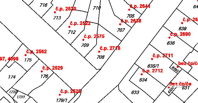 Chomutov 2718 na parcele st. 708 v KÚ Chomutov II, Katastrální mapa
