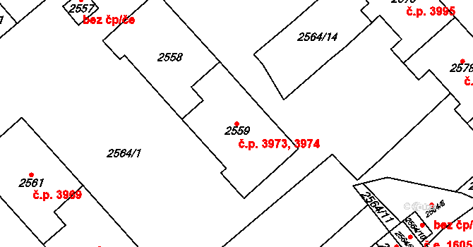 Chomutov 3973,3974 na parcele st. 2559 v KÚ Chomutov I, Katastrální mapa
