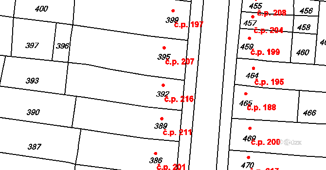 Opatovice 216 na parcele st. 392 v KÚ Opatovice u Rajhradu, Katastrální mapa