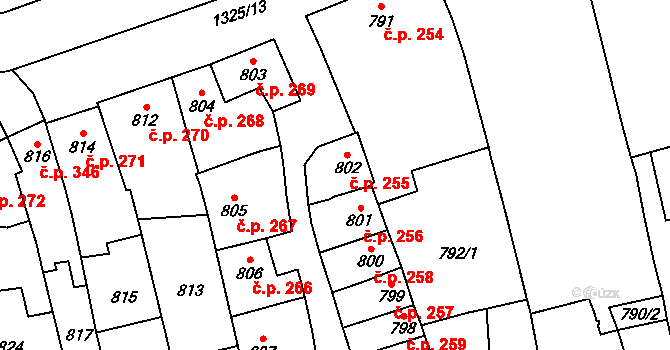 Šlapanice 255 na parcele st. 802 v KÚ Šlapanice u Brna, Katastrální mapa
