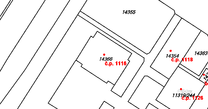 Severní Předměstí 1116, Plzeň na parcele st. 14366 v KÚ Plzeň, Katastrální mapa