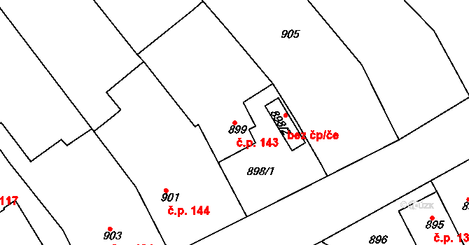 Sentice 143 na parcele st. 899 v KÚ Sentice, Katastrální mapa