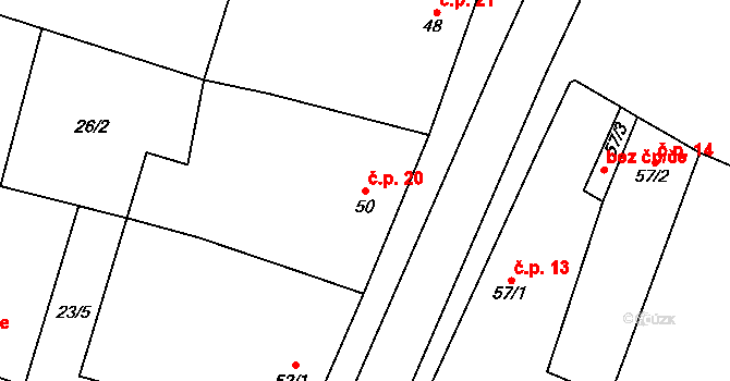 Domamyslice 20, Prostějov na parcele st. 50 v KÚ Domamyslice, Katastrální mapa
