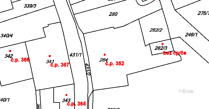 Šluknov 352 na parcele st. 284 v KÚ Šluknov, Katastrální mapa