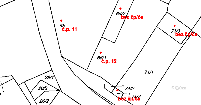 Pětipsy 12 na parcele st. 66/1 v KÚ Pětipsy, Katastrální mapa