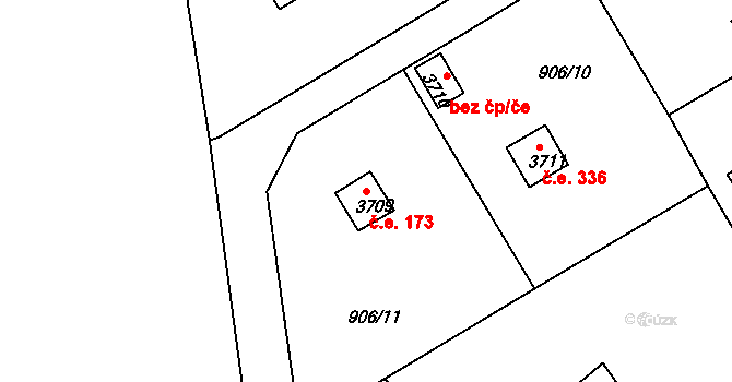 Plzeňské Předměstí 173, Rokycany na parcele st. 3709 v KÚ Rokycany, Katastrální mapa