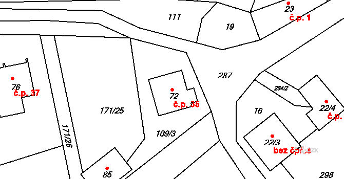 Hemže 35, Choceň na parcele st. 72 v KÚ Hemže, Katastrální mapa