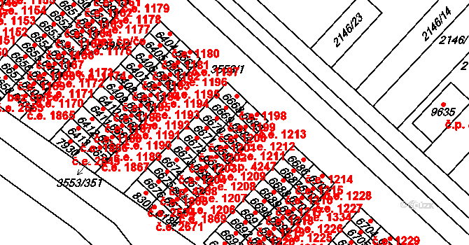 Hodonín 1212 na parcele st. 6684 v KÚ Hodonín, Katastrální mapa