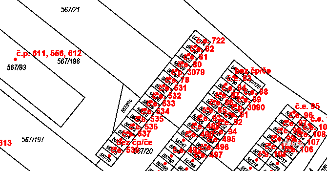 Vyškov-Předměstí 78, Vyškov na parcele st. 567/42 v KÚ Vyškov, Katastrální mapa
