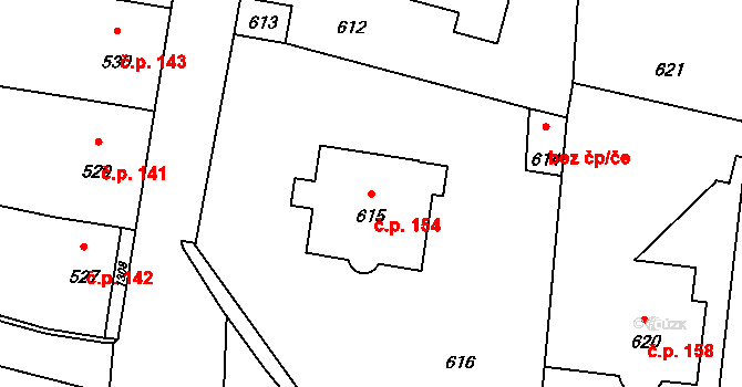 Neveklov 154 na parcele st. 615 v KÚ Neveklov, Katastrální mapa