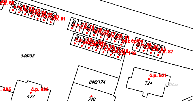 Lysice 116 na parcele st. 786 v KÚ Lysice, Katastrální mapa