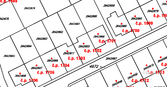 Kuřim 1702 na parcele st. 2642/953 v KÚ Kuřim, Katastrální mapa