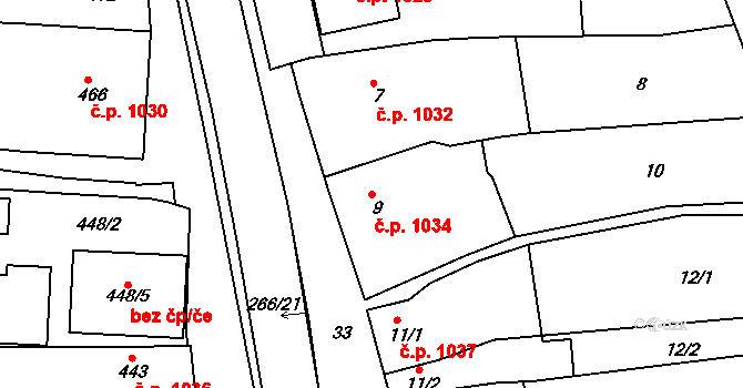 Brumov 1034, Brumov-Bylnice na parcele st. 9 v KÚ Brumov, Katastrální mapa