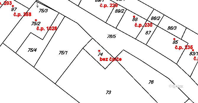Svatobořice-Mistřín 38732050 na parcele st. 74 v KÚ Svatobořice, Katastrální mapa