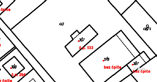 Račice 133, Račice-Pístovice na parcele st. 307 v KÚ Račice, Katastrální mapa