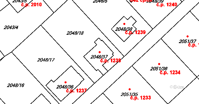 Hlučín 1238 na parcele st. 2048/37 v KÚ Hlučín, Katastrální mapa