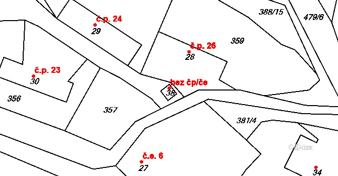 Pečice 49725050 na parcele st. 38 v KÚ Pečičky, Katastrální mapa