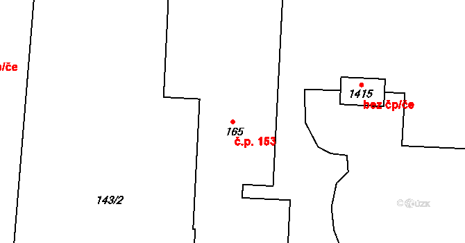 Slatiňany 153 na parcele st. 165 v KÚ Slatiňany, Katastrální mapa