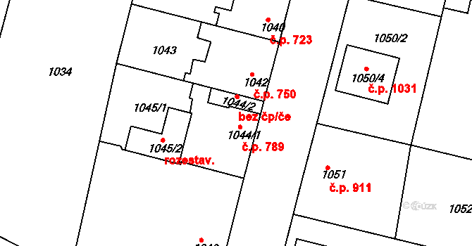 Nýřany 789 na parcele st. 1044/1 v KÚ Nýřany, Katastrální mapa