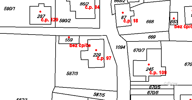 Dolní Kamenice 97, Česká Kamenice na parcele st. 229 v KÚ Dolní Kamenice, Katastrální mapa