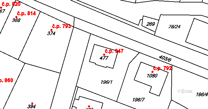 Kralupy nad Vltavou 947 na parcele st. 477 v KÚ Lobeč, Katastrální mapa