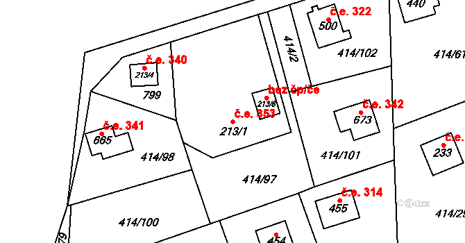 Kytín 353 na parcele st. 213/1 v KÚ Kytín, Katastrální mapa
