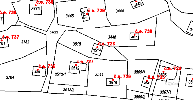 Černošice 728 na parcele st. 3514 v KÚ Černošice, Katastrální mapa
