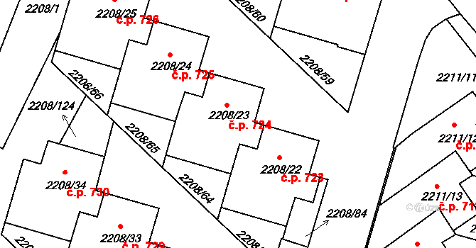 Veselí nad Lužnicí II 724, Veselí nad Lužnicí na parcele st. 2208/23 v KÚ Veselí nad Lužnicí, Katastrální mapa