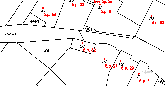 Chrášťovice 32, Mladotice na parcele st. 1/4 v KÚ Chrášťovice u Mladotic, Katastrální mapa