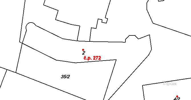 Poběžovice 272 na parcele st. 2 v KÚ Poběžovice u Domažlic, Katastrální mapa