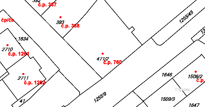 Přeštice 760 na parcele st. 471/2 v KÚ Přeštice, Katastrální mapa