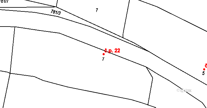 Hlohovičky 22, Hlohovice na parcele st. 7 v KÚ Hlohovičky, Katastrální mapa
