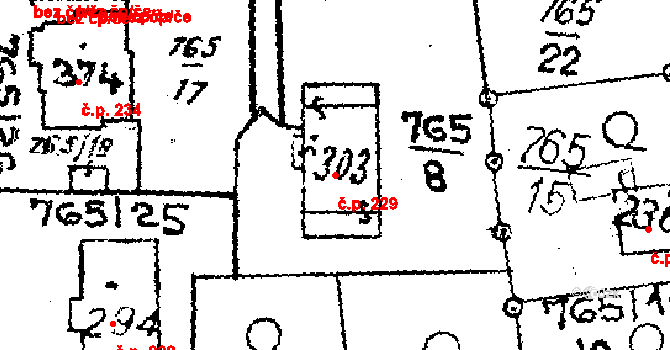 Choltice 229 na parcele st. 303 v KÚ Choltice, Katastrální mapa