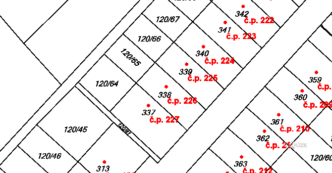 Trnová 226, Pardubice na parcele st. 338 v KÚ Trnová, Katastrální mapa