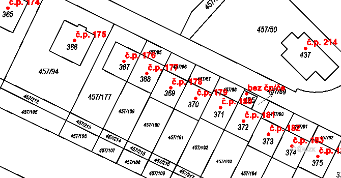 Zeměchy 178, Kralupy nad Vltavou na parcele st. 369 v KÚ Zeměchy u Kralup nad Vltavou, Katastrální mapa