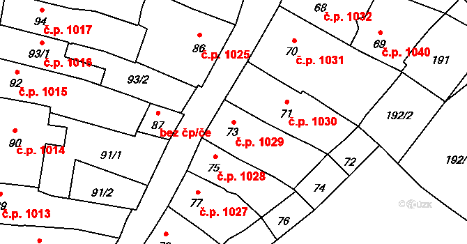 Mohelnice 1029 na parcele st. 73 v KÚ Mohelnice, Katastrální mapa