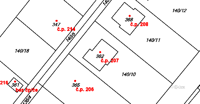 Lahošť 207 na parcele st. 362 v KÚ Lahošť, Katastrální mapa