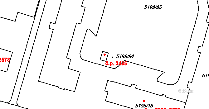 Přerov I-Město 3485, Přerov na parcele st. 5198/84 v KÚ Přerov, Katastrální mapa