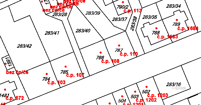 Nový Jičín 108 na parcele st. 786 v KÚ Nový Jičín-Dolní Předměstí, Katastrální mapa