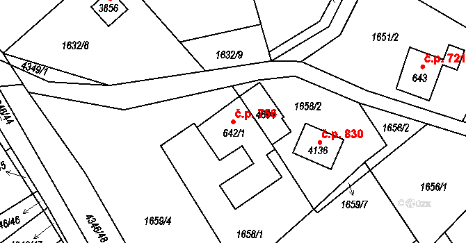Frenštát pod Radhoštěm 756 na parcele st. 642/1 v KÚ Frenštát pod Radhoštěm, Katastrální mapa